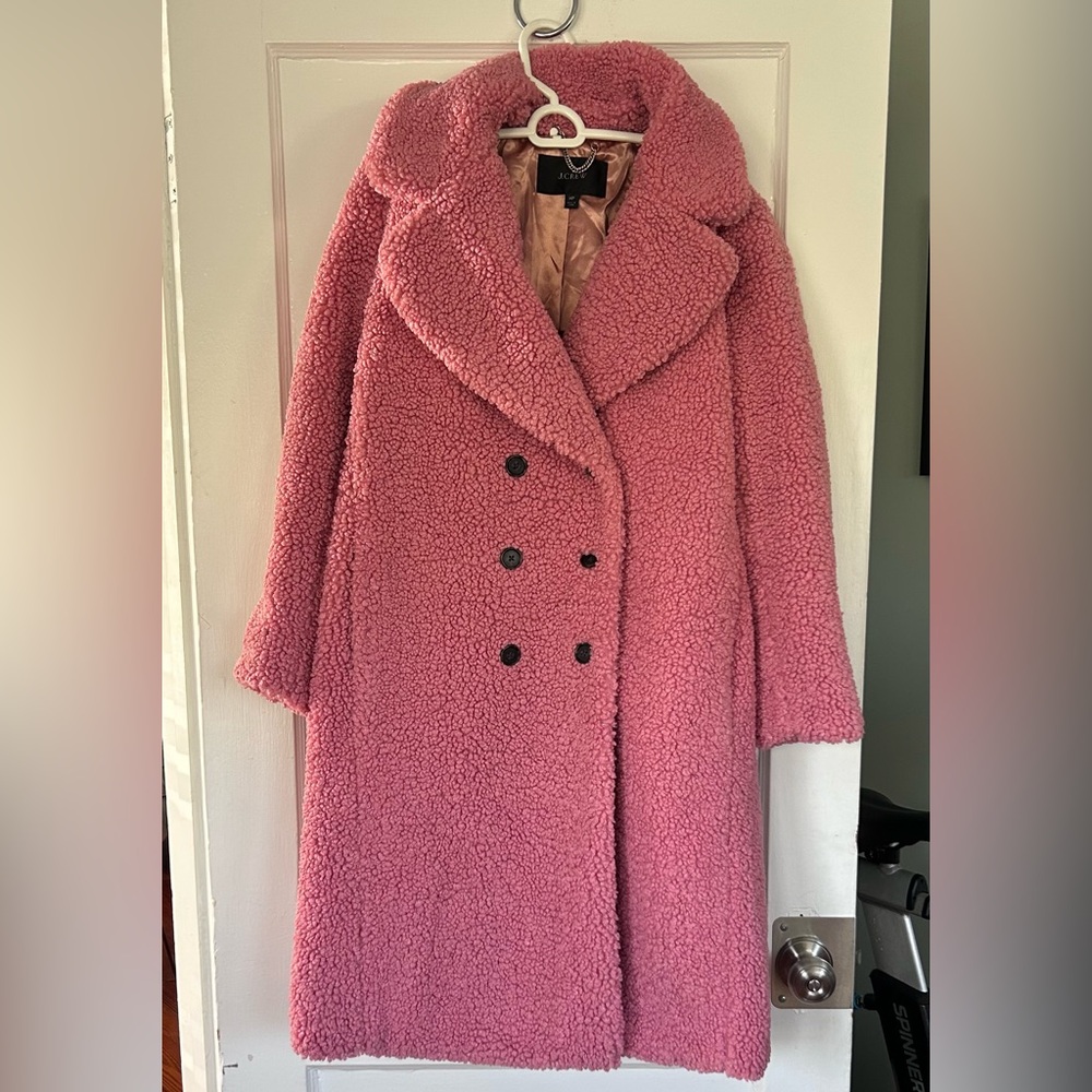 Pink J Crew Teddy Pea Coat